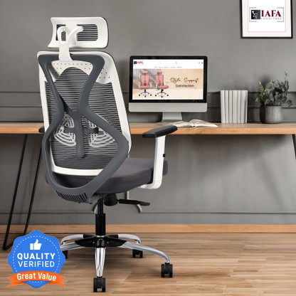 IAFA Ergolux High Back Ergonomic Office Chair with Ad Heavy Duty Metal Base Mesh Office Adjustable Arm Chair  (White, Grey, DIY(Do-It-Yourself))