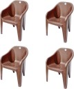 ALSTORM Super-Strong Arm Chair for Home, Garden Plastic Outdoor Chair  (Brown, Set of 4, Pre-assembled)