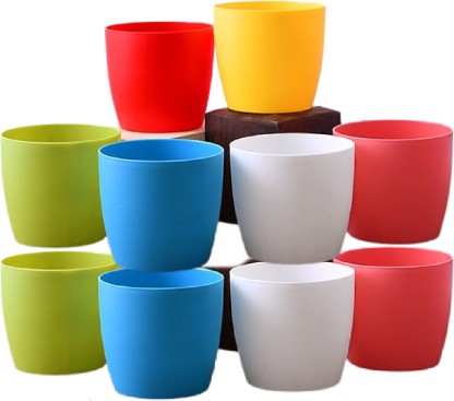 Leafy Tales Plastic Cool Pot, Multicolor 10 x 10 x 8 cm 10 Pieces Plant Container Set  (Pack of 10, Plastic)