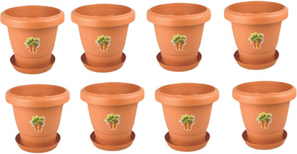 Flipkart SmartBuy Heavy Duty Plastic Garden Planters With Bottom Tray (Pack of 8 ) Plant Container Set Plant Container Set  (Pack of 8, Plastic)