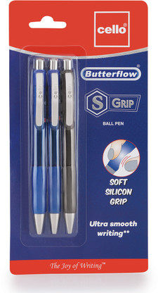 Cello Butterflow S Grip Ball Pen  (Pack of 3, Ink Color - Blue, Black)
