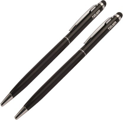 TEUER I-Smart Black Slim Body With Silver Clip Mobile Touch Metal Ball Pen (COMBO) Ball Pen  (Pack of 2, Blue)