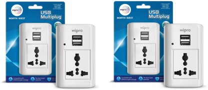 Wipro NWM0300 North West NWM0300 USB Multi Plug with 1 Universal Socket and 2 USB Ports - Pack of 2 Three Pin Plug  (White)