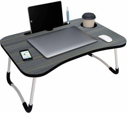 HF HARSH FASHION Smart Multi-Purpose Laptop Table with Dock Stand and Coffee Cup Holder Wood Portable Laptop Table  (Finish Color - BLACK, Pre Assembled)