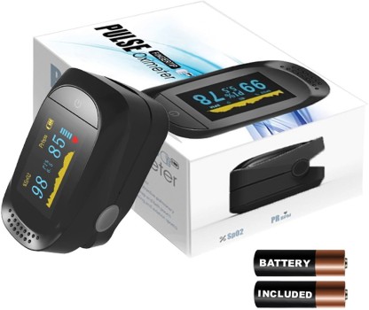 VEBETO Professional Fingertip Pulse Rate Oximeter Blood Oxygen Saturation Heart Monitor Meter Medical Device SpO2 Dual Colour OLED Display Silicone Batteries Included Highest Pulse Oximeter  (Black)