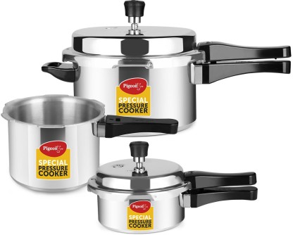 Pigeon by Stovekraft Special Aluminium Pressure Cooker Combo 2 L, 3 L, 5 L Induction Bottom Pressure Cooker  (Aluminium)