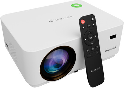 ZEBRONICS Zeb-Pixaplay 65 (ZEB-QLP 3) (8500 lm) Portable 1080p Native with 4K Support, 200-inch Screen Size, Electronic Focus, Built-in Speaker, Bluetooth, HDMI, USB, WIFI, AUX, Android Projector (White)