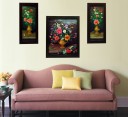 Indianara Flowers3 Ink 11 inch x 9 inch Painting  (With Frame, Pack of 3)