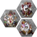 Art Amori Grandiosity of Lord Ganesha 3 Piece Hexagon MDF Painting Digital Reprint 21.5 inch x 21.5 inch Painting  (Without Frame, Pack of 3)