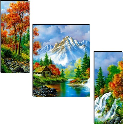 Indianara Set of 3 Flowers in Vases MDF Art Painting (1713FL) without glass (4.5 X 12, 9 X 12, 4.5 X 12 INCH) Digital Reprint 12 inch x 18 inch Painting