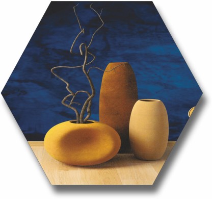 saf Flower Pot modern art uv textured hexagon self adeshive wall painting Digital Reprint 9.5 inch x 9.5 inch Painting  (Without Frame, Pack of 3)