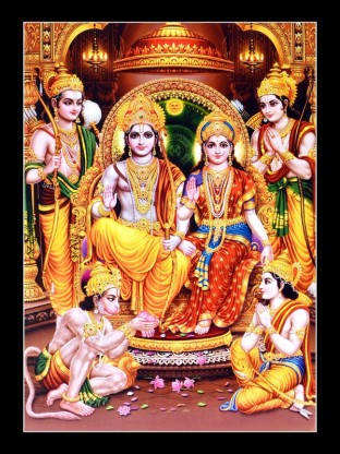 Gag Beautiful Shri Ram Darbar Wall Painting with Frame  Digital Reprint 14 inch x 10.5 inch Painting