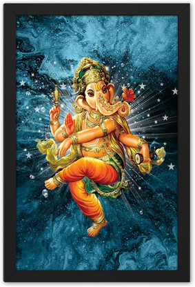 ag pro comfort Art Of Dancing Ganesh Ji Religious Painting With Frame | Perfect For Home and Digital Reprint 10 inch x 8 inch Painting  (With Frame)