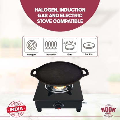 Rock Tawa RockTawa DosaTawa 12 In PreSeason CastIron with Free Wooden Spatula,Silicon grip Tawa 30.5 cm diameter  (Cast Iron, Induction Bottom)