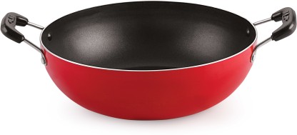 NIRLON Aluminium Nonstick Dishwasher Safe Deep Kadhai - 21 cm, 1.5 L, Red Color Wok 1.5 L capacity 21 cm diameter  (Aluminium, Non-stick)