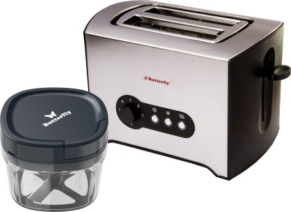 Butterfly Slice Toaster + 600 ml Chopper 800 W Pop Up Toaster  (Silver)