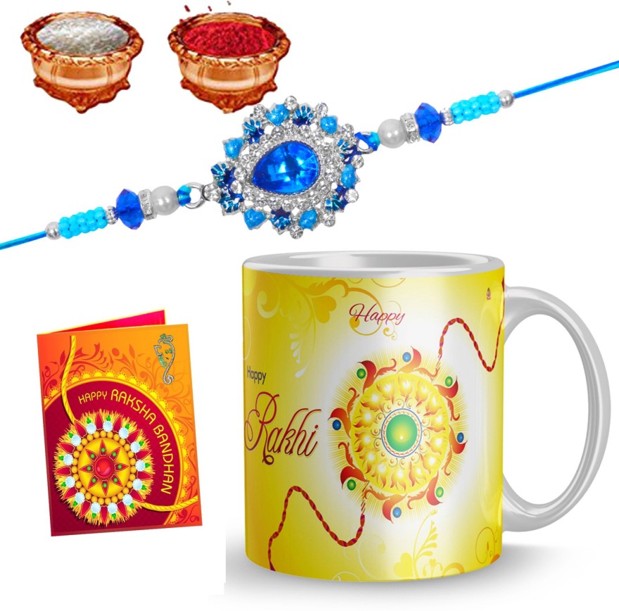 Bracelet Greeting Card  Set  (1 Rakhi 1 Mug 1 roli chawal 1 Greeting Card)