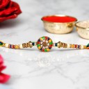 Designer Rakhi, Chawal Roli Pack  Set  (1 Designer Rakhi, 1 Roli Chawal Pack)