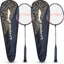 LI-NING Smash XP 60 IV Badminton Racket (Set of 2 + 2 Full Covers) (Strung, Black / Pink) Red Strung Badminton Racquet  (Pack of: 4, 95 g)