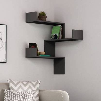 wood craft india Home Decor Antique Wall Decoration MDF U Shape Wall Shelves / Floating Shelves / Rack Shelves / Intersecting Shelves for Your Living Room, Bedroom and Office etc:- (Color - Black) MDF (Medium Density Fiber) Wall Shelf  (Number of Shelves - 3, Black)