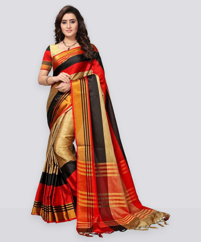 Samah - Printed, Woven, Embellished Kanjivaram Cotton Silk, Silk Blend Saree  (Beige)