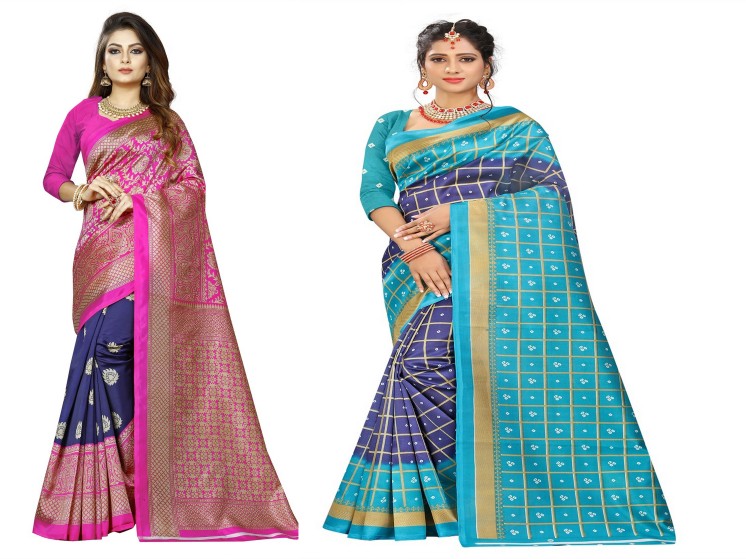 Printed Fashion Art Silk Saree  (Pack of 2, Multicolor)