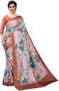 Digital Print Fashion Cotton Linen Blend Saree  (Red, White)