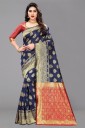 Self Design, Woven Banarasi Art Silk, Cotton Silk Saree  (Dark Blue)