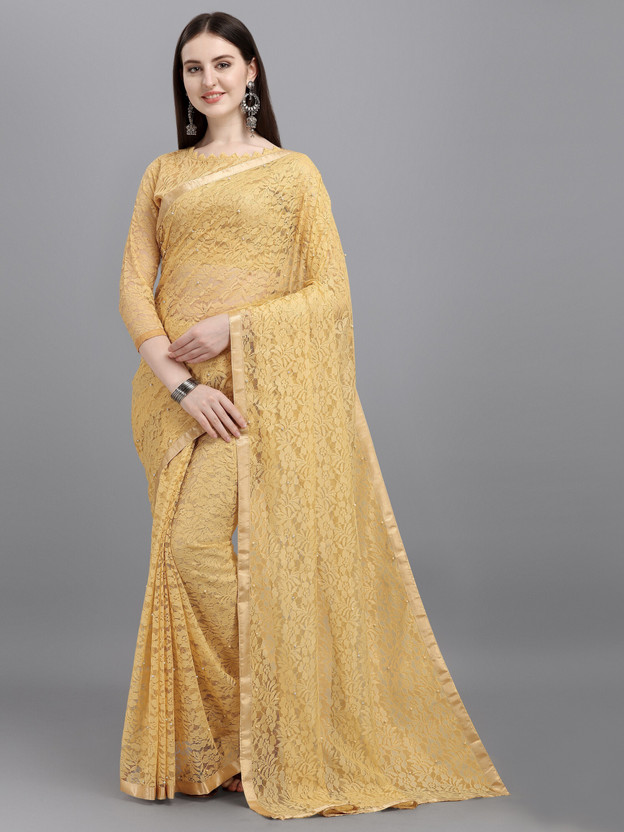 Self Design Bollywood Net Saree  (Beige)