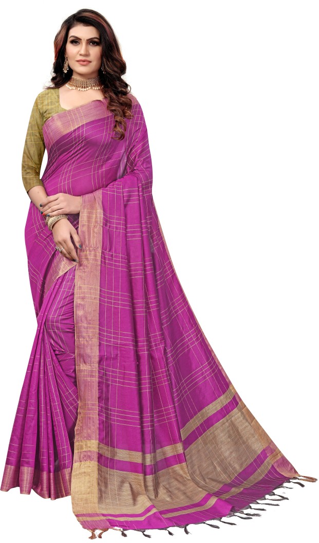 Solid Ikkat Lycra Blend Saree  (Pink)