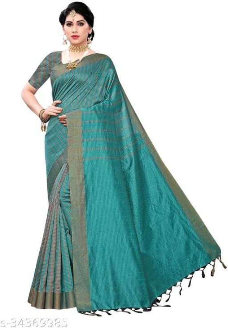 Solid Assam Silk Cotton Silk Saree  (Dark Green)