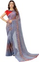 Floral Print Banarasi Cotton Blend Saree  (Silver)