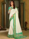 Woven, Checkered Banarasi Cotton Silk, Cotton Blend Saree  (White, Green)