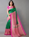 Printed, Geometric Print, Embellished Bhagalpuri Silk Blend, Cotton Silk Saree  (Green, Pink)