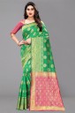 Self Design, Woven Banarasi Art Silk, Cotton Silk Saree  (Dark Green)