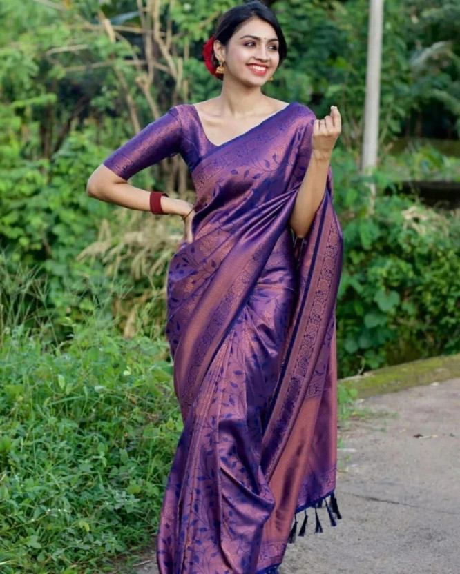Woven Kanjivaram Pure Silk, Art Silk Saree  (Purple)