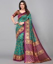Graphic Print, Floral Print, Color Block, Printed, Paisley Kanjivaram Cotton Silk, Silk Blend Saree  (Light Green, Purple, Gold)