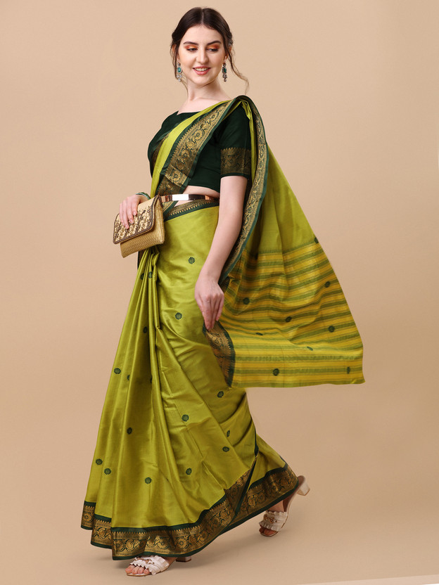 Self Design, Color Block, Embellished, Woven, Solid/Plain Bollywood Pure Silk, Cotton Silk Saree  (Light Green)