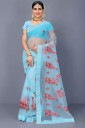 Embroidered Bollywood Net Saree  (Light Blue)