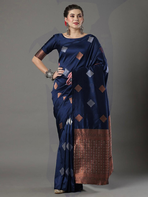 Woven Kanjivaram Pure Silk, Art Silk Saree  (Dark Blue)
