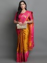 Woven Kanjivaram Cotton Silk, Art Silk Saree  (Gold, Pink)