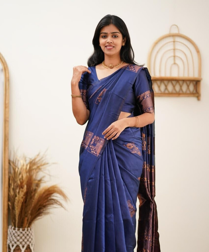 Woven Kanjivaram Pure Silk, Art Silk Saree  (Blue)