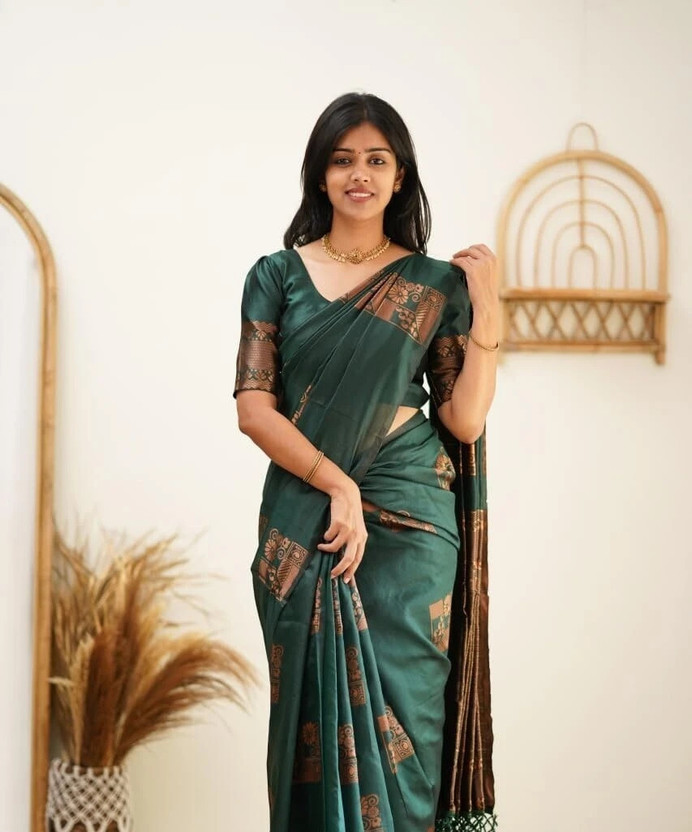 Woven Kanjivaram Pure Silk, Art Silk Saree  (Green)