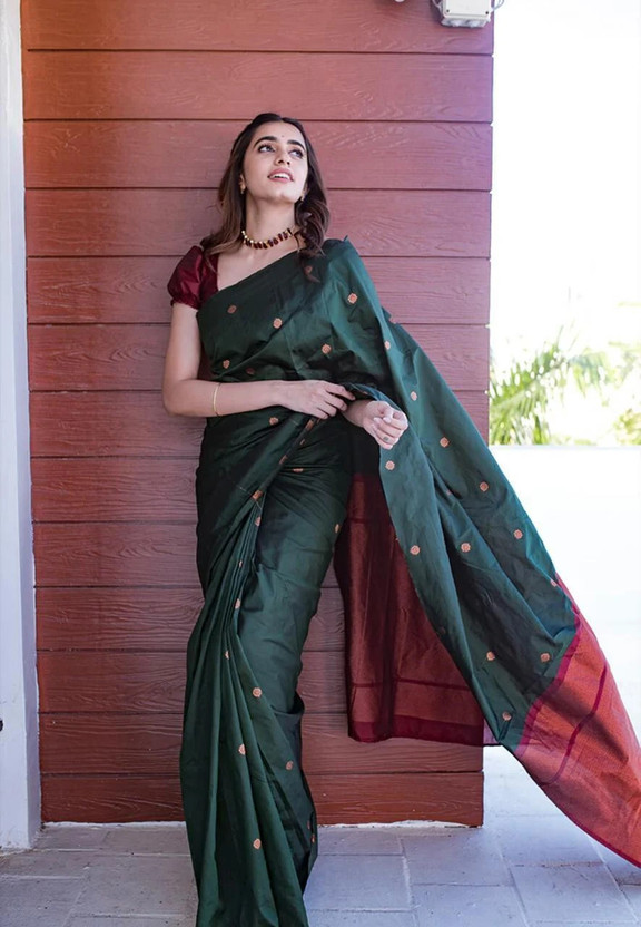 Woven Kanjivaram Pure Silk, Art Silk Saree  (Green)