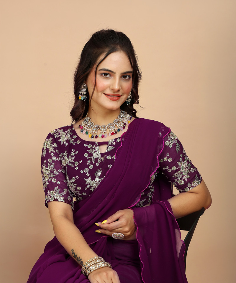 Embroidered Bollywood Georgette Saree (Magenta)