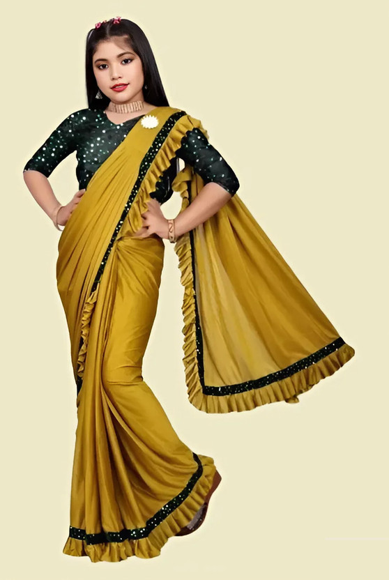 Ready to Wear Striped Banarasi Lycra Blend Saree  (Mustard)
