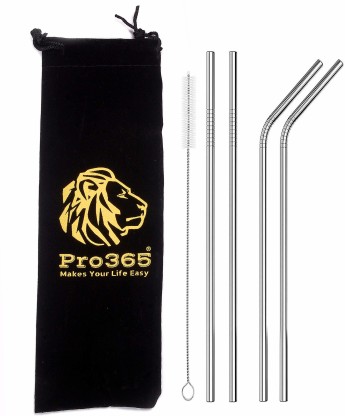 PRO365 Straight Drinking Straw  (Silver, Pack of 4)