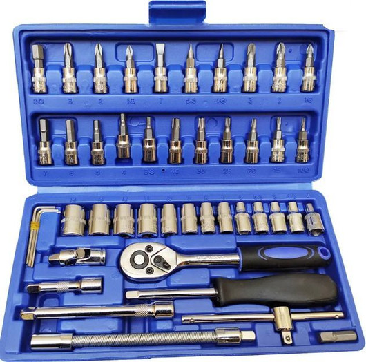 KHANSAHEB 46 in 1 Tool Kit Car Repair Tools Set Socket Set (Pack of 46) Combination Combination Screwdriver Set (Pack of 46)