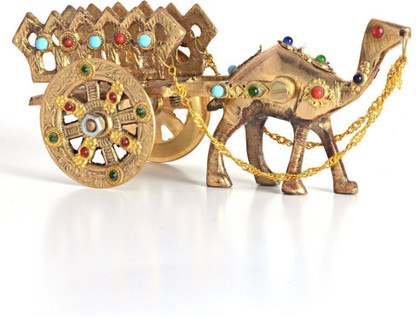 Faeshion Bizz Gemstone Studded Pure Brass Camel Handicraft Decorative Showpiece  -  8 cm  (Wood, Gold)