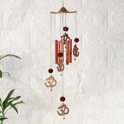 Ryme Vastu / Feng Shui Om Rudraksha Wind Chime For Outdoor / Home / Good Luck Brass Windchime  (46 cm, Brown)